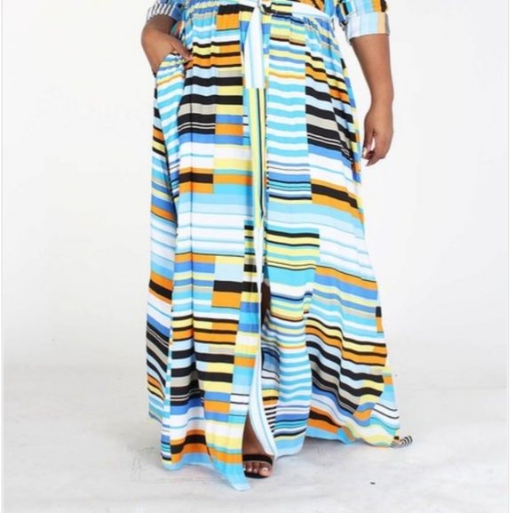 2PK Full length Maxi Dress Button up Striped Resell Wholesale lot M L SRP $100 - Picture 5 of 7